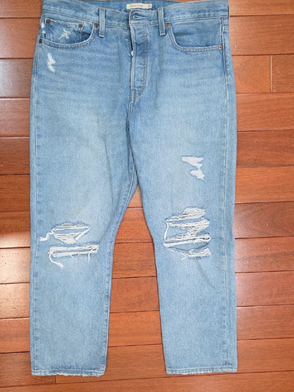 Levi's Light Blue Distressed Straight-Leg Jeans